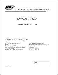 datasheet for EM92547A by ELAN Microelectronics Corp.
