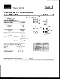 datasheet for ETC4-1T-3 by M/A-COM - manufacturer of RF