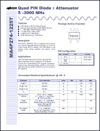 datasheet for MA4P274-1225T by M/A-COM - manufacturer of RF