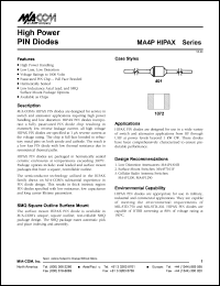 datasheet for MA4P4001 by M/A-COM - manufacturer of RF