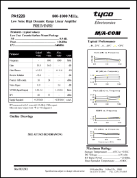 datasheet for PA1220 by M/A-COM - manufacturer of RF