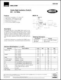 datasheet for SW-439TR by M/A-COM - manufacturer of RF