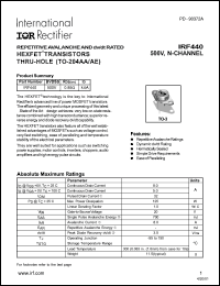 datasheet for IRF440 by International Rectifier