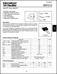 datasheet for IRF510 by International Rectifier