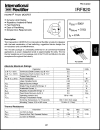 datasheet for IRF820 by International Rectifier