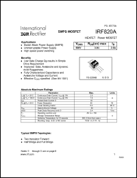 datasheet for IRF820A by International Rectifier