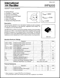 datasheet for IRF820S by International Rectifier