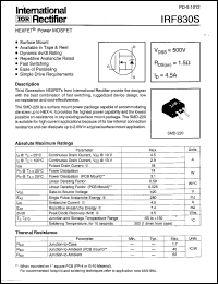 datasheet for IRF830S by International Rectifier