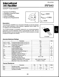 datasheet for IRF840 by International Rectifier