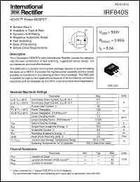 datasheet for IRF840S by International Rectifier