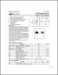 datasheet for IRF9540NS by International Rectifier