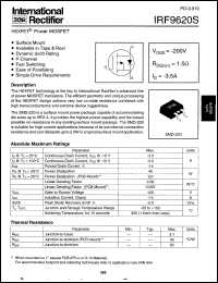 datasheet for IRF9620S by International Rectifier