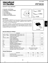 datasheet for IRF9630 by International Rectifier