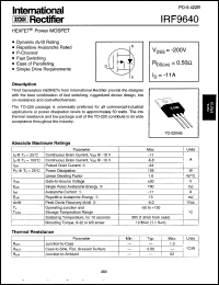 datasheet for IRF9640 by International Rectifier