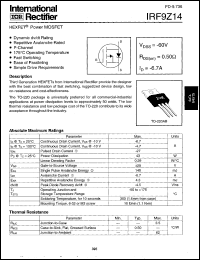 datasheet for IRF9Z14 by International Rectifier