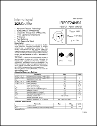 datasheet for IRF9Z24NS by International Rectifier