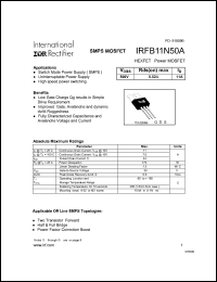 datasheet for IRFB11N50A by International Rectifier