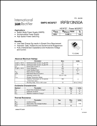 datasheet for IRFB13N50A by International Rectifier