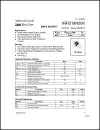 datasheet for IRFB18N50K by International Rectifier