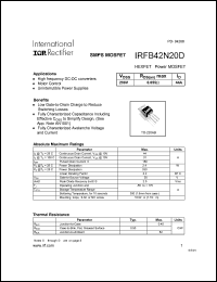 datasheet for IRFB42N20D by International Rectifier