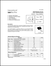 datasheet for IRFB9N30A by International Rectifier