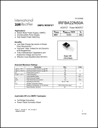 datasheet for IRFBA22N50A by International Rectifier