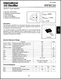 datasheet for IRFBC20 by International Rectifier