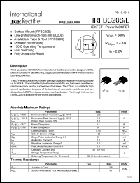 datasheet for IRFBC20L by International Rectifier