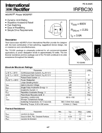 datasheet for IRFBC30 by International Rectifier