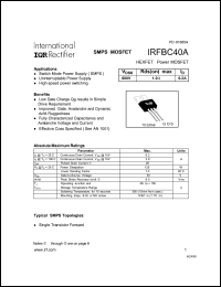 datasheet for IRFBC40A by International Rectifier