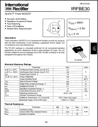 datasheet for IRFBE30 by International Rectifier