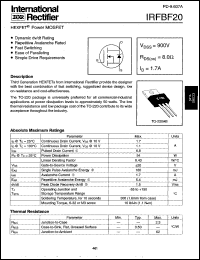 datasheet for IRFBF20 by International Rectifier