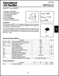 datasheet for IRFD210 by International Rectifier