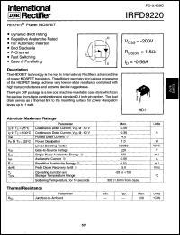 datasheet for IRFD9220 by International Rectifier