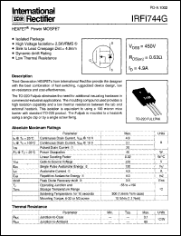 datasheet for IRFI744G by International Rectifier