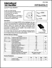 datasheet for IRFI840GLC by International Rectifier