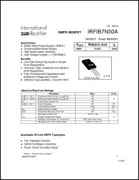 datasheet for IRFIB7N50A by International Rectifier