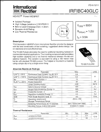 datasheet for IRFIBC40GLC by International Rectifier