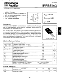 datasheet for IRFIBE30G by International Rectifier