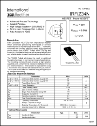 datasheet for IRFIZ34N by International Rectifier