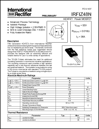 datasheet for IRFIZ48N by International Rectifier