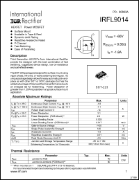 datasheet for IRFL9014 by International Rectifier