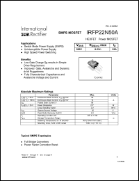 datasheet for IRFP22N50A by International Rectifier