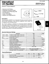 datasheet for IRFP254 by International Rectifier