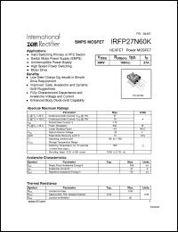 datasheet for IRFP27N60K by International Rectifier