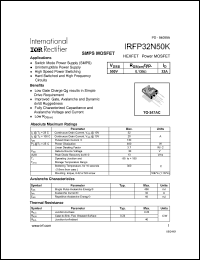 datasheet for IRFP32N50K by International Rectifier