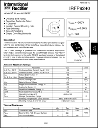 datasheet for IRFP9240 by International Rectifier