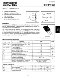 datasheet for IRFPE40 by International Rectifier