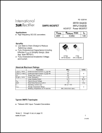 datasheet for IRFU13N20D by International Rectifier