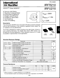 datasheet for IRFR210 by International Rectifier